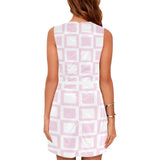 PINK WHITE SQUARE PRINT Eos Women's Sleeveless Dress (Model D01)