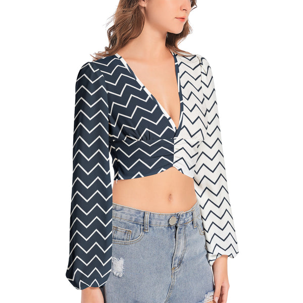 Women's Deep V-Neck Lantern Sleeve Crop Top - Objet D'Art
