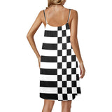 check stripe print 2 Drawstring Neck Sleeveless Dress (Model D68) - Objet D'Art