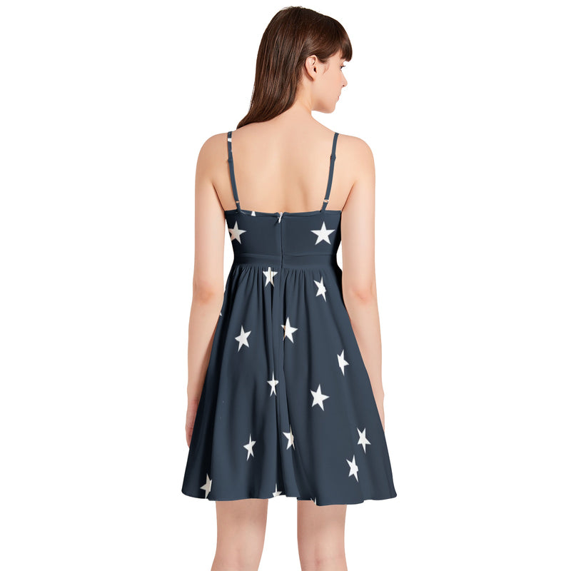 All Stars Spaghetti Strap Sleeveless Falred Hem Short Dress - Objet D'Art