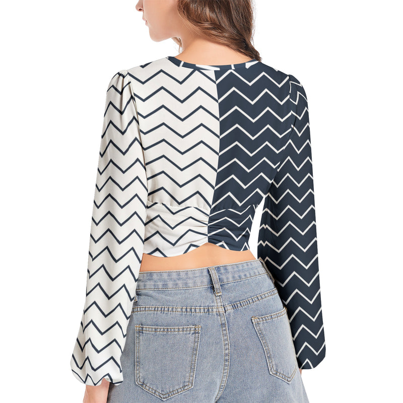 Women's Deep V-Neck Lantern Sleeve Crop Top - Objet D'Art