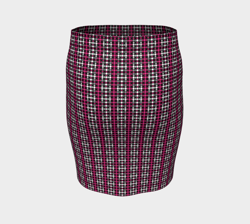 Hot Pink Accented Vintage Print Fitted Skirt - Objet D'Art
