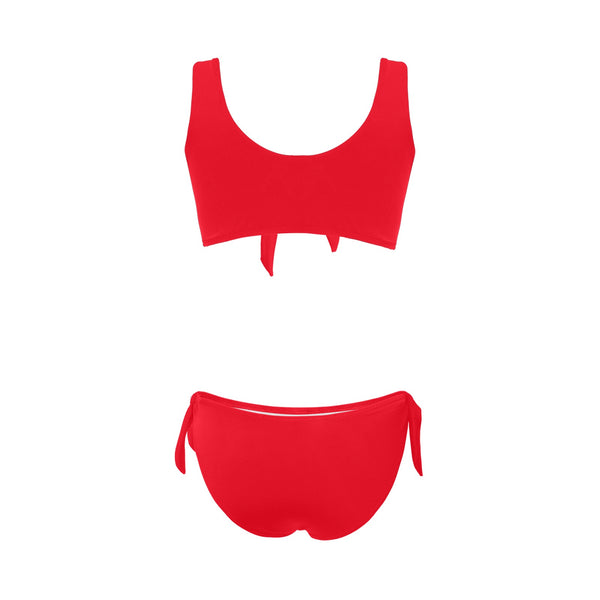 scarlet flame print 2 Bow Tie Front Bikini Swimsuit (Model S38) - Objet D'Art