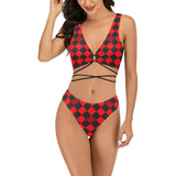 red black diamond print 2 Cross String Bikini Set (Model S29) - Objet D'Art
