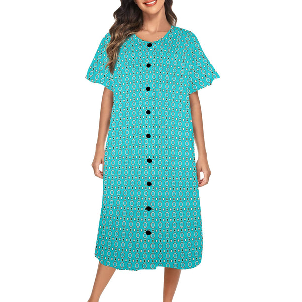 micro polka dots print 4A Women's Button Front House Dress - Objet D'Art