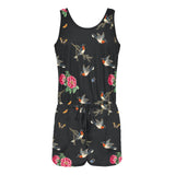 robins flowers print 2 All Over Print Vest Short Jumpsuit - Objet D'Art