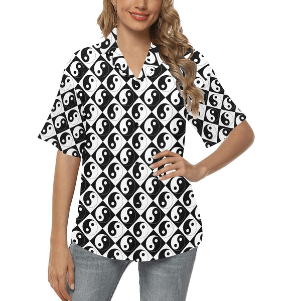 yin and yang bw print 2 All Over Print Hawaiian Shirt for Women (Model T58) - Objet D'Art