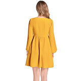 Saffron Lantern Sleeve Deep V-Neck Short Dress - Objet D'Art