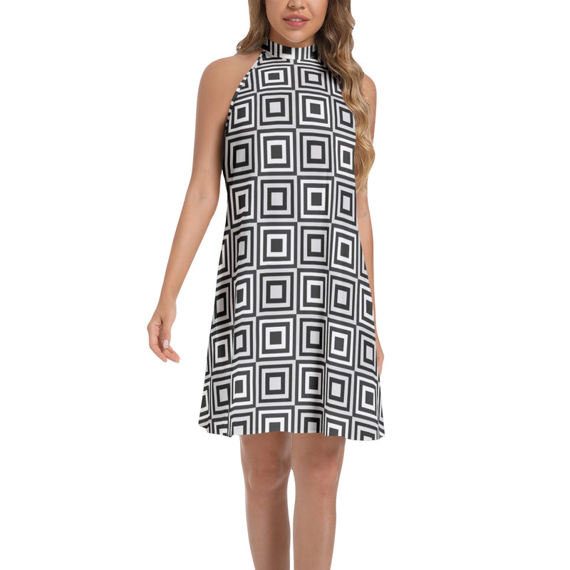 Black and White Tie Back Halter Neck Flared Dress XL Black and White Tie Back Halter Neck Flared Dress XL