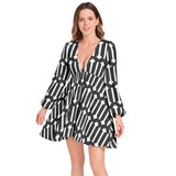 Lantern Sleeve Deep V-Neck Short Dress - Objet D'Art