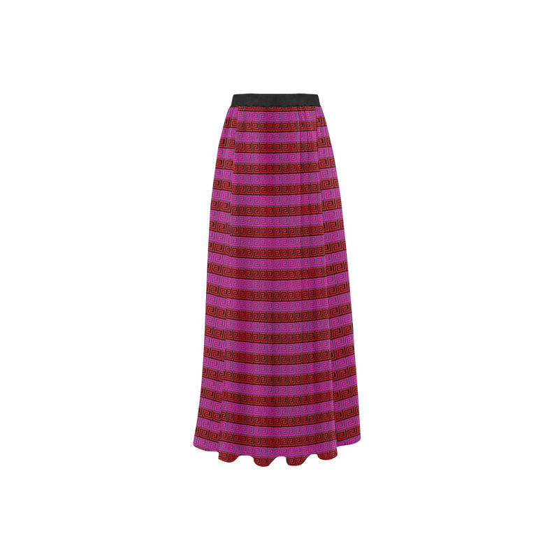 greek key fuchsia print 1 High Slit Long Beach Dress (Model S40) - Objet D'Art