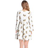 Monarch Butterfly Lantern Sleeve Deep V-Neck Short Dress - Objet D'Art