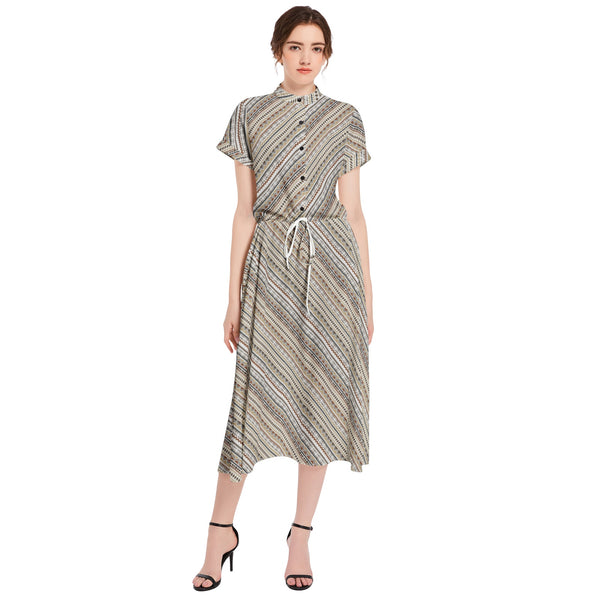 Drawstring Waist A-line Flared Midi Dress - Objet D'Art
