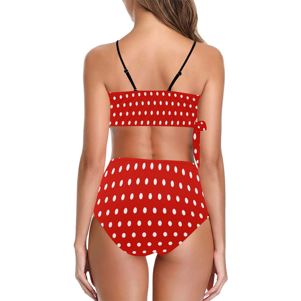wild flower red polka dots Knot Side Bikini Swimsuit (Model S37) - Objet D'Art