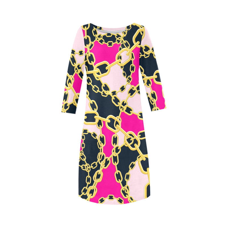 Chained Maiden fuchsia Rhea Loose Round Neck Dress(Model D22) - Objet D'Art