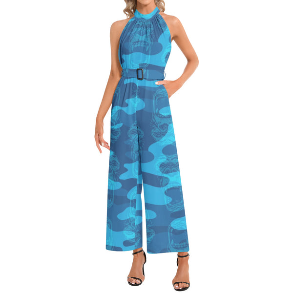 Gorilla Camo Halter Neck Buckle Belted Jumpsuit - Objet D'Art