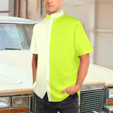 neon green hex print 5 Men's Stand-Up Collar Short Sleeve Shirt - Objet D'Art