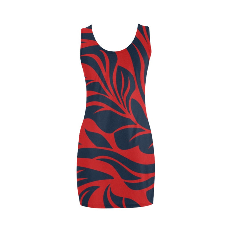 red blue leaf print 2 Medea Vest Dress (Model D06) - Objet D'Art