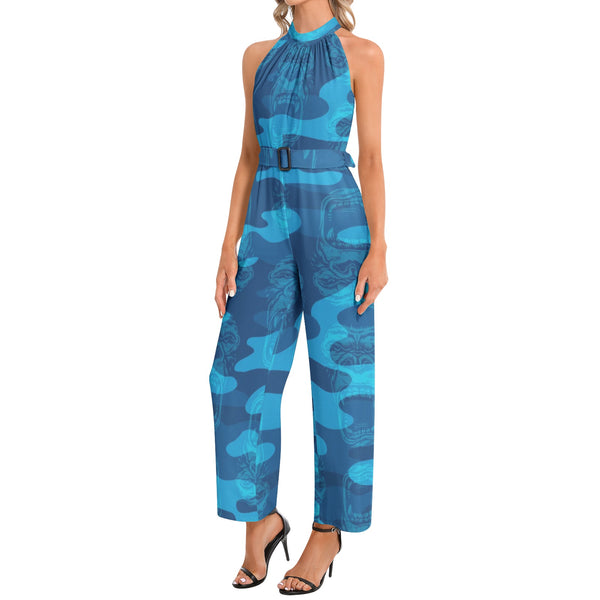 Gorilla Camo Halter Neck Buckle Belted Jumpsuit - Objet D'Art