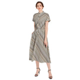 Drawstring Waist A-line Flared Midi Dress - Objet D'Art