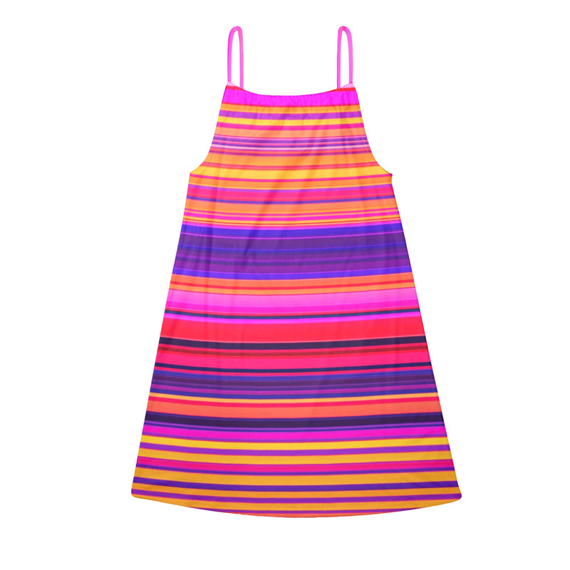 bright sunrise sunset colors print Drawstring Neck Sleeveless Dress (Model D68) - Objet D'Art