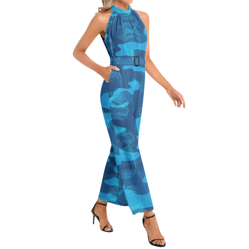 Gorilla Camo Halter Neck Buckle Belted Jumpsuit - Objet D'Art