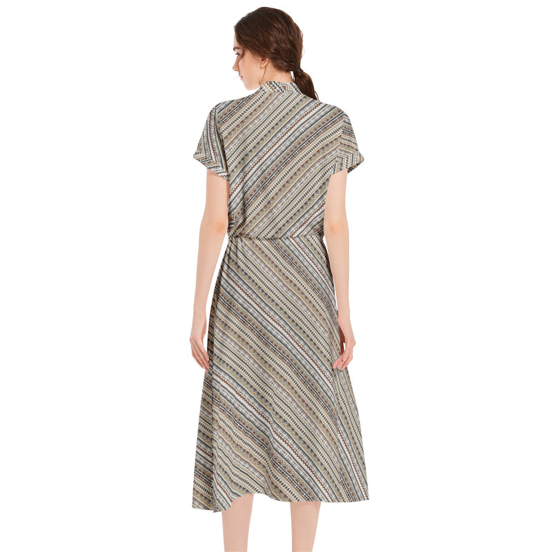 Drawstring Waist A-line Flared Midi Dress - Objet D'Art