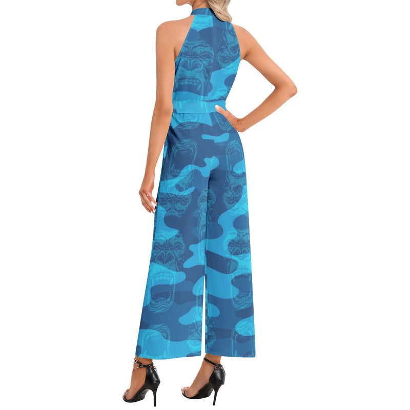Gorilla Camo Halter Neck Buckle Belted Jumpsuit - Objet D'Art