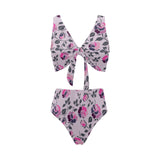 ROSE MULTICOLORED GRAY PINK PRINT 5 Chest Bowknot Bikini Swimsuit (Model S33) - Objet D'Art