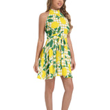 Citrus Chic Ruffle Hem Belted Halter Dress - Objet D'Art