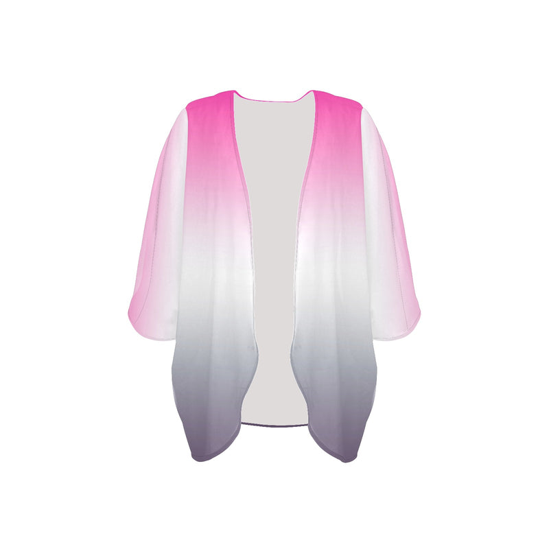ombre fuchsia to grape Women's Kimono Chiffon Cover Up (Model H51) - Objet D'Art