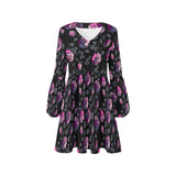 multicolored rose on dark green print V-Neck Loose Fit Dress (Model D62) - Objet D'Art