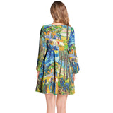 Van Gogh Art Collage Lantern Sleeve Deep V-Neck Short Dress - Objet D'Art