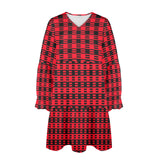 red black dashes print 2 V-Neck Loose Fit Dress (Model D66) - Objet D'Art