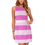 fuchsia microstripe pink print Eos Women's Sleeveless Dress (Model D01) - Objet D'Art