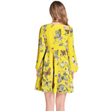 Butterfly Print Lantern Sleeve Deep V-Neck Short Dress - Objet D'Art