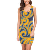 scroll turmeric blue stroke print Medea Vest Dress (Model D06) - Objet D'Art