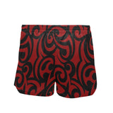 red and black scroll print Women's Mid-Length Board Shorts (Model L55) - Objet D'Art