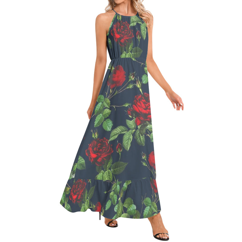 Ruffle Hem Halter Neck Maxi Dress - Objet D'Art