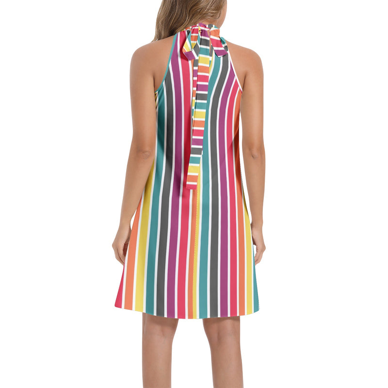 Tie Back Halter Neck Flared Dress - Objet D'Art