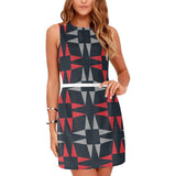 red gray black print 5A Eos Women's Sleeveless Dress (Model D01) - Objet D'Art