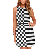 check stripe print 2 Eos Women's Sleeveless Dress (Model D01) - Objet D'Art