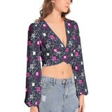 Triglav Triumph Women's Deep V-Neck Lantern Sleeve Crop Top - Objet D'Art