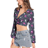 Triglav Triumph Women's Deep V-Neck Lantern Sleeve Crop Top - Objet D'Art