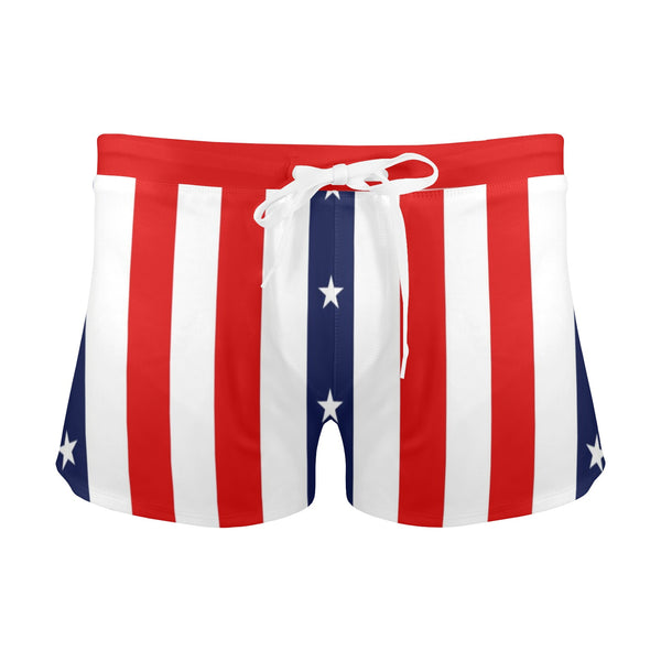 stars and stripes print 2 Men's Swim Trunks with Zipper Pocket (Model L71) - Objet D'Art