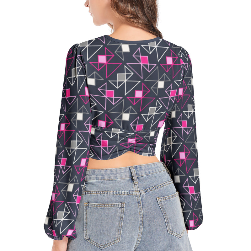 Triglav Triumph Women's Deep V-Neck Lantern Sleeve Crop Top - Objet D'Art