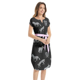 Zebra Print Notched Neck Belted Dress - Objet D'Art