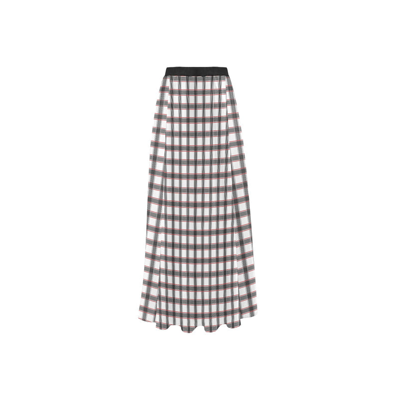 grid red gray print 2 High Slit Long Beach Dress (Model S40) - Objet D'Art