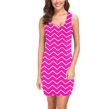 chevron fuchsia print Medea Vest Dress (Model D06) - Objet D'Art