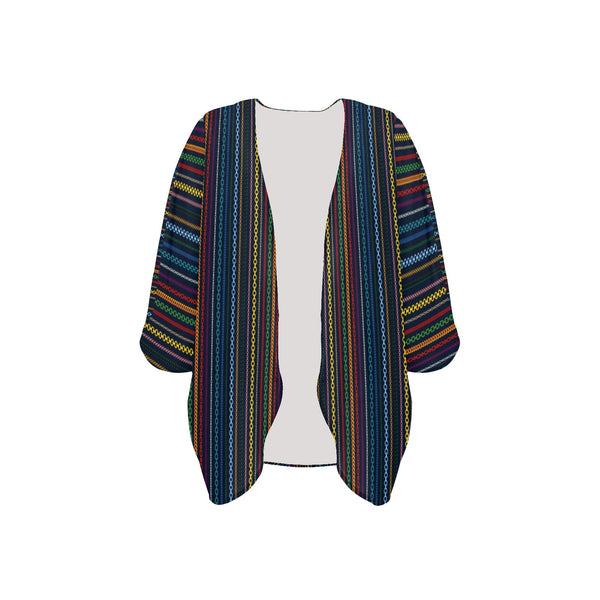 colored chain print Women's Kimono Chiffon Cover Up (Model H51) - Objet D'Art